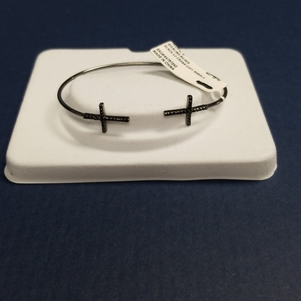 Sterling silver black cz cross cuff bangle. NWT